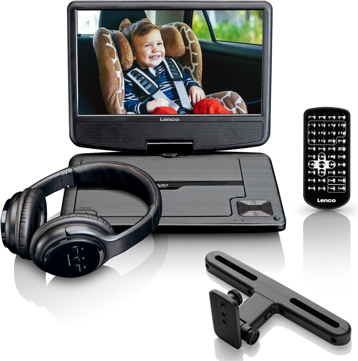 Lenco DVP-947BK – Hordozható DVD Lejátszó 9" Kijelzővel és Bluetooth® Fejhallgatóval